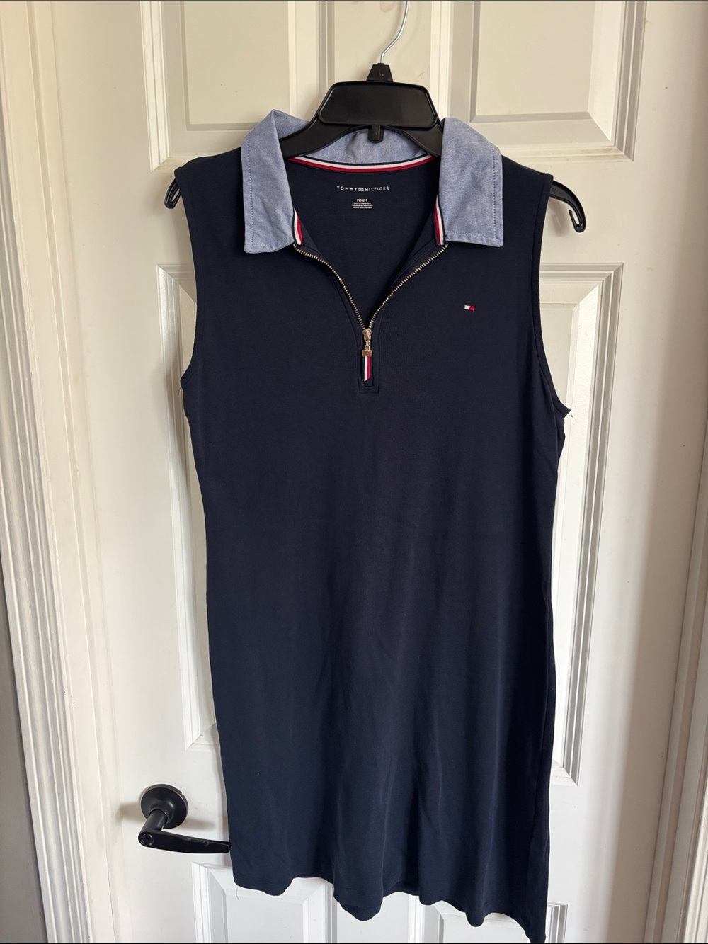 Tommy Hilfiger Navy Sleeveless Polo Dress with Light Blue Collar